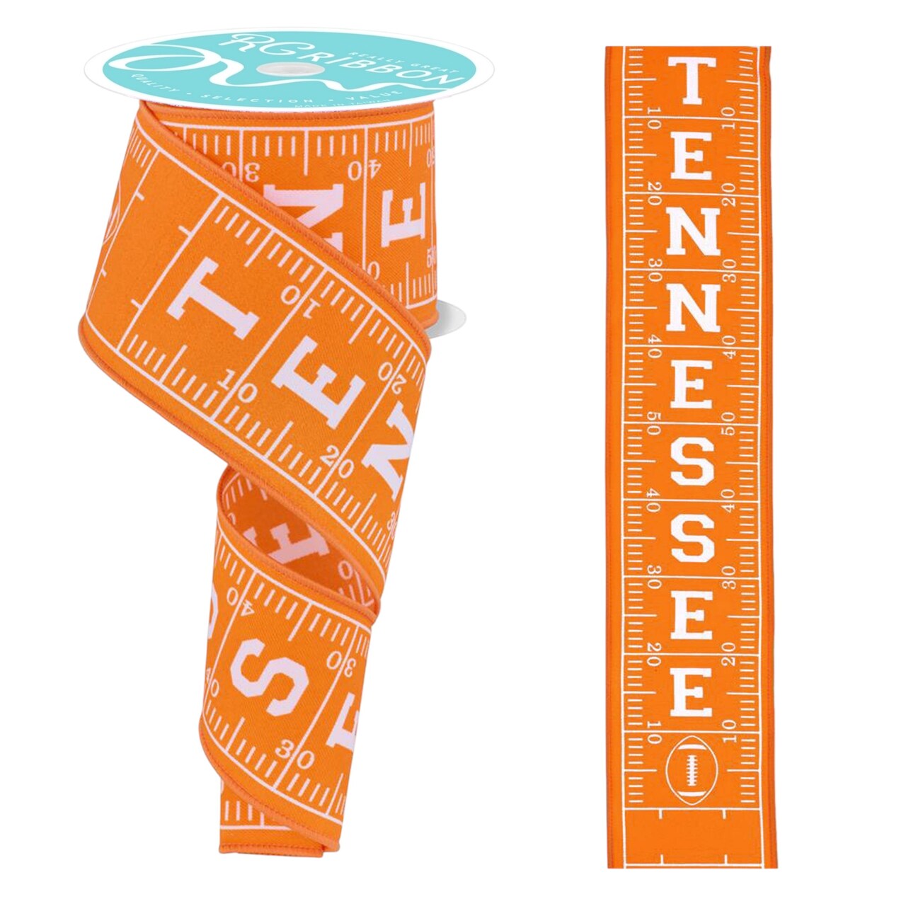 RG Ribbon: 2.5" Tennessee Football Field Wired Ribbon, 10 Yards / 30' Feet, Orange, White - For Sports Bows, Wreaths, Crafts, and Decorations